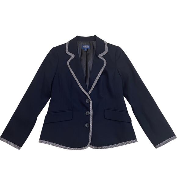 Pendleton 2P Navy Wool Blazer Jacket | Plaid Trim Preppy Old Money Equestrian - Picture 7 of 8